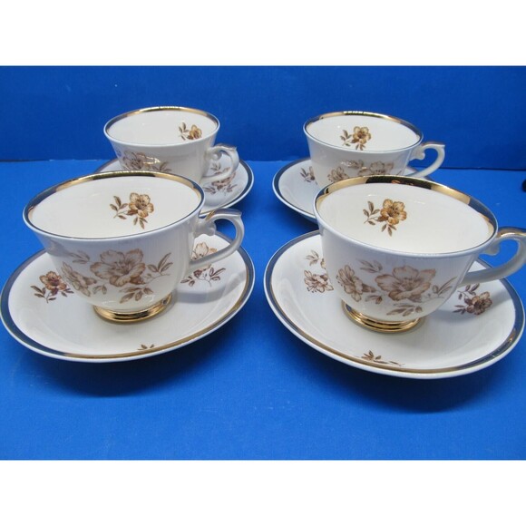 Arabia Finland Myrna 4 Footed Cups And 4 Saucers  EUC   Produced From 1998-2000 - Picture 1 of 9